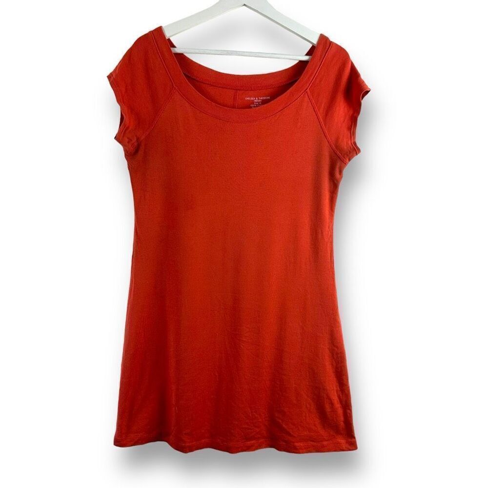 Chelsea & Theodore Women's M Cap‎ Sleeve Tee Shirt Dress Red Orange 100% Cotton